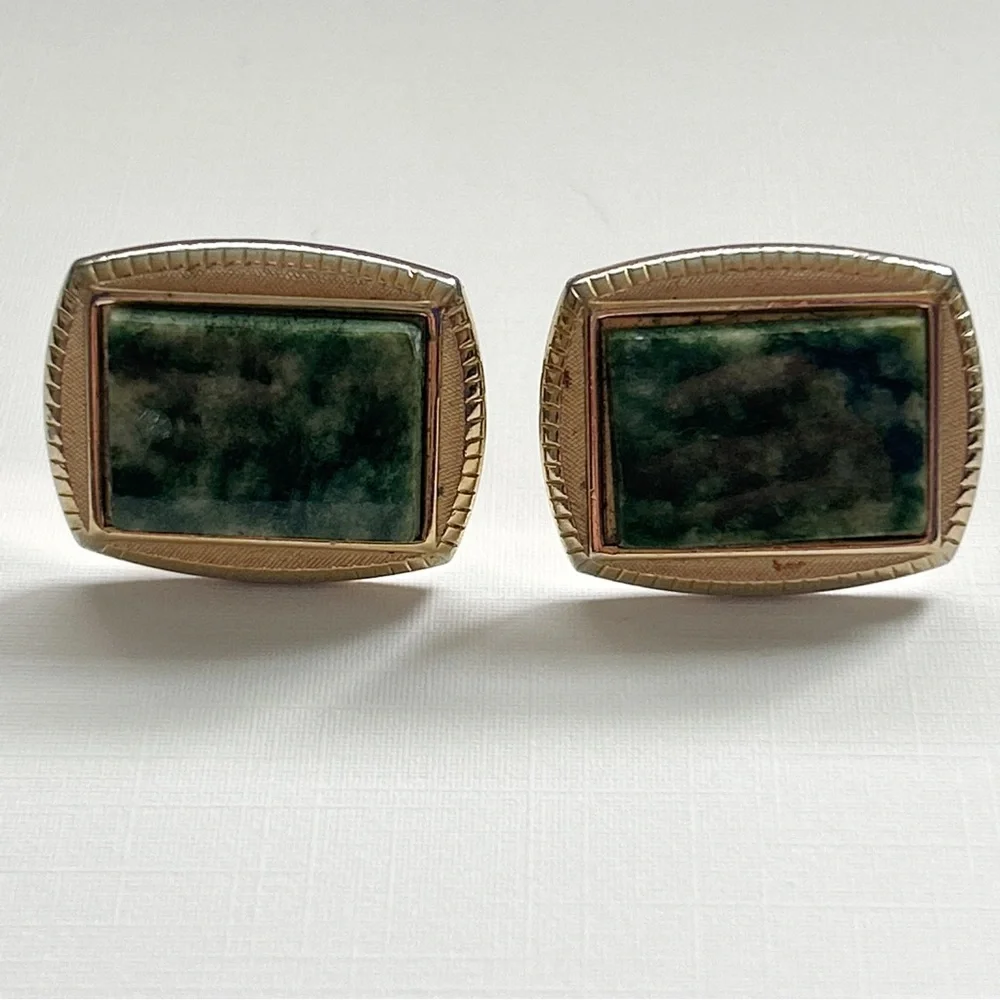 Vintage Jade Cuff Links Bonus Tie Tack
